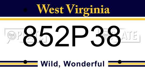 852P38 West Virginia License Plate