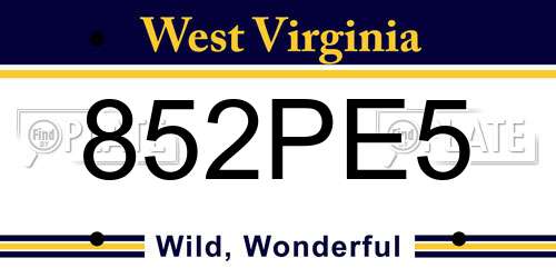 852PE5 West Virginia License Plate