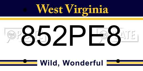 852PE8 West Virginia License Plate