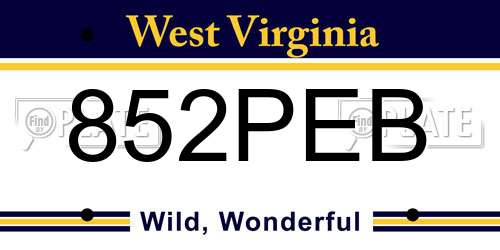852PEB West Virginia License Plate