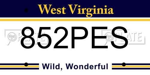 852PES West Virginia License Plate