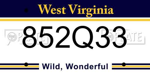 852Q33 West Virginia License Plate