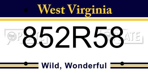 852R58 West Virginia License Plate