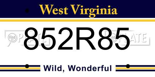 852R85 West Virginia License Plate