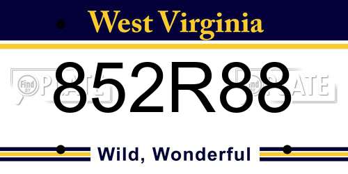 852R88 West Virginia License Plate