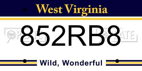 852RB8 West Virginia License Plate