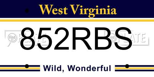 852RBS West Virginia License Plate