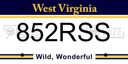 852RSS West Virginia License Plate