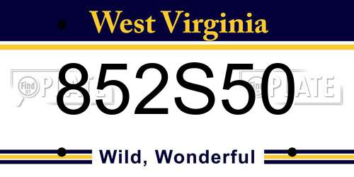 852S50 West Virginia License Plate