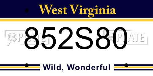 852S80 West Virginia License Plate