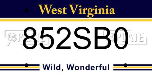852SB0 West Virginia License Plate