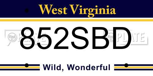 852SBD West Virginia License Plate