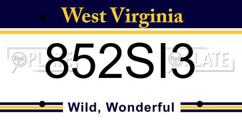 852SI3 West Virginia License Plate