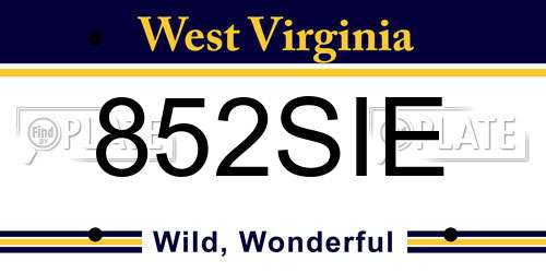 852SIE West Virginia License Plate