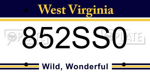 852SS0 West Virginia License Plate