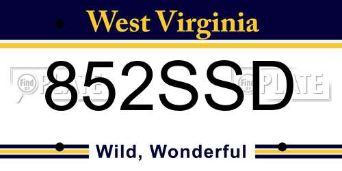 852SSD West Virginia License Plate