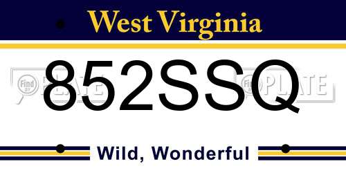 852SSQ West Virginia License Plate
