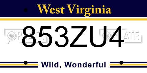 853ZU4 West Virginia License Plate