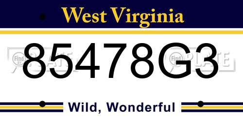 85478G3 West Virginia License Plate