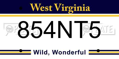 854NT5 West Virginia License Plate