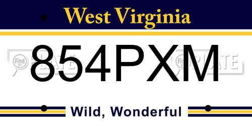 854PXM West Virginia License Plate