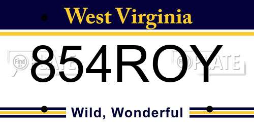 854ROY West Virginia License Plate