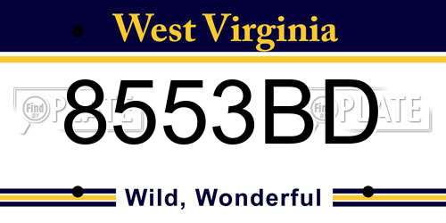 8553BD West Virginia License Plate