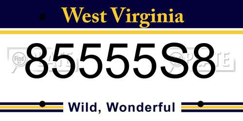 85555S8 West Virginia License Plate