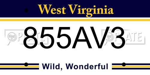 855AV3 West Virginia License Plate