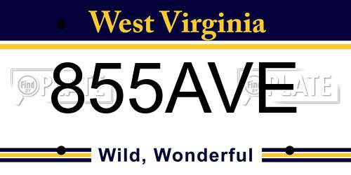 855AVE West Virginia License Plate