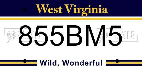 855BM5 West Virginia License Plate