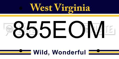 855EOM West Virginia License Plate