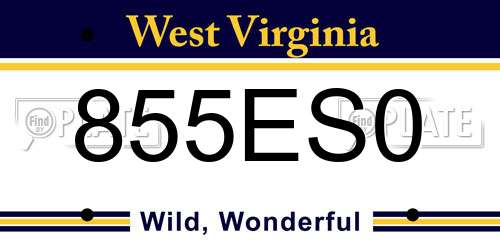 855ES0 West Virginia License Plate