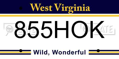855HOK West Virginia License Plate
