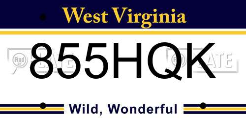 855HQK West Virginia License Plate