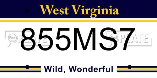 855MS7 West Virginia License Plate