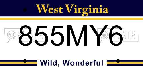 855MY6 West Virginia License Plate