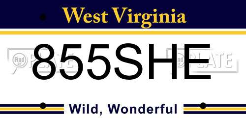 855SHE West Virginia License Plate