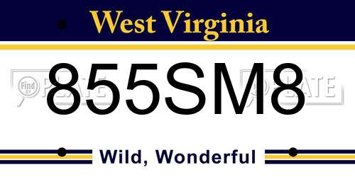 855SM8 West Virginia License Plate