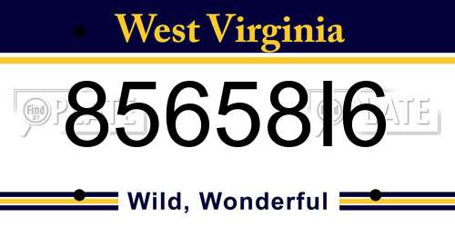 85658I6 West Virginia License Plate