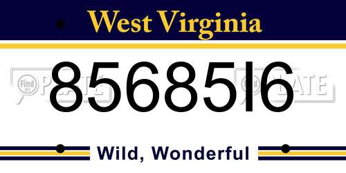 85685I6 West Virginia License Plate