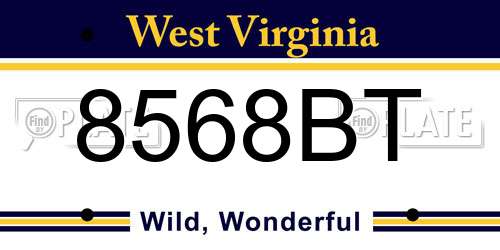 8568BT West Virginia License Plate