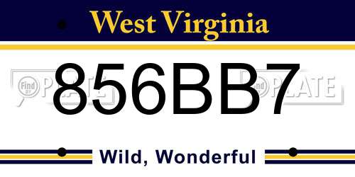 856BB7 West Virginia License Plate