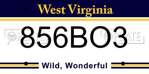 856BO3 West Virginia License Plate