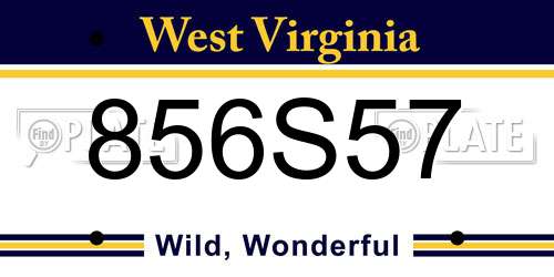 856S57 West Virginia License Plate