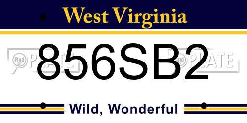 856SB2 West Virginia License Plate