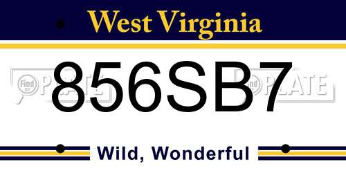 856SB7 West Virginia License Plate