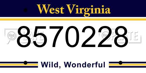 8570228 West Virginia License Plate