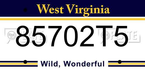 85702T5 West Virginia License Plate