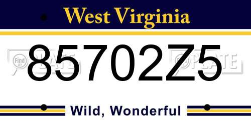 85702Z5 West Virginia License Plate